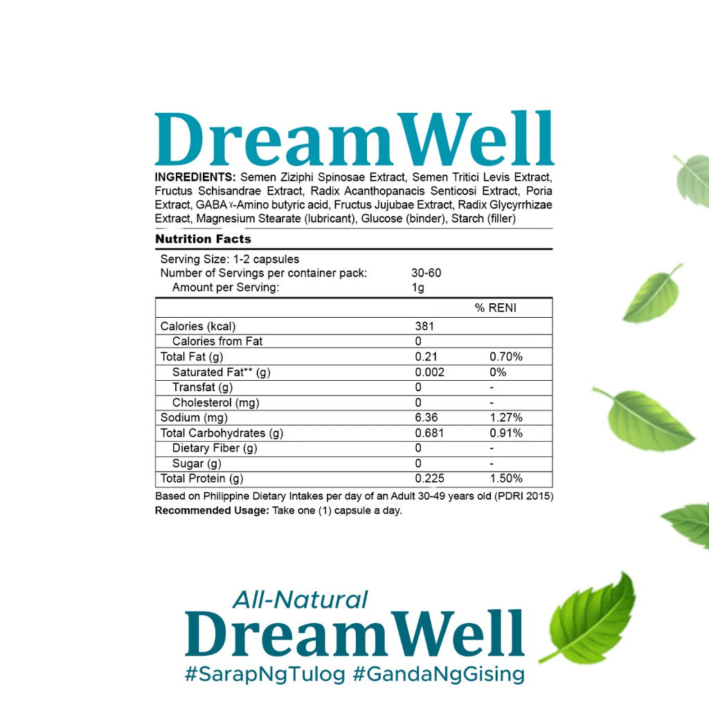 DreamWell Natural Herbal Dietary Capsules Sleeping Pills (Non Melatonin)