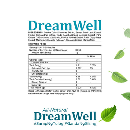 DreamWell Natural Herbal Dietary Capsules Sleeping Pills (Non Melatonin)